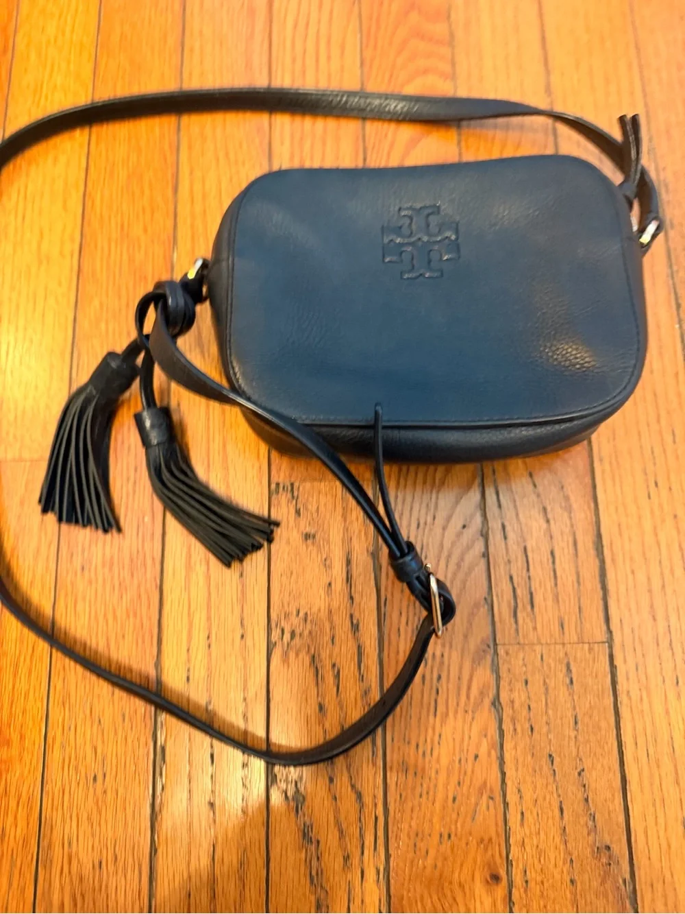 Tory Burch Dark Navy Leather Crossbody with Tassels
